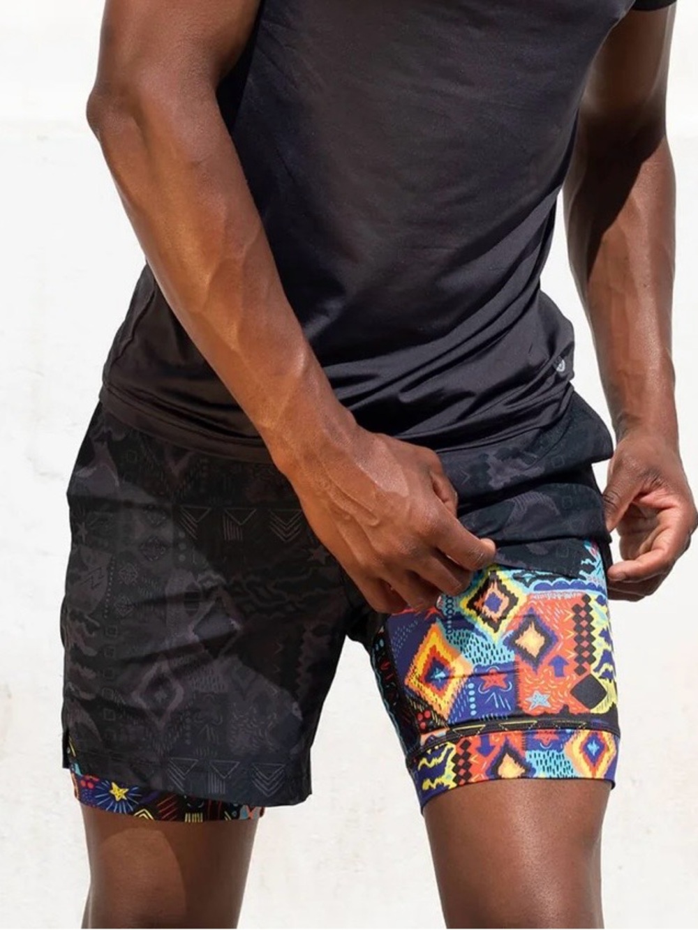 Maamgic African Pulse black men’s Small hybrid compression lined athletic shorts